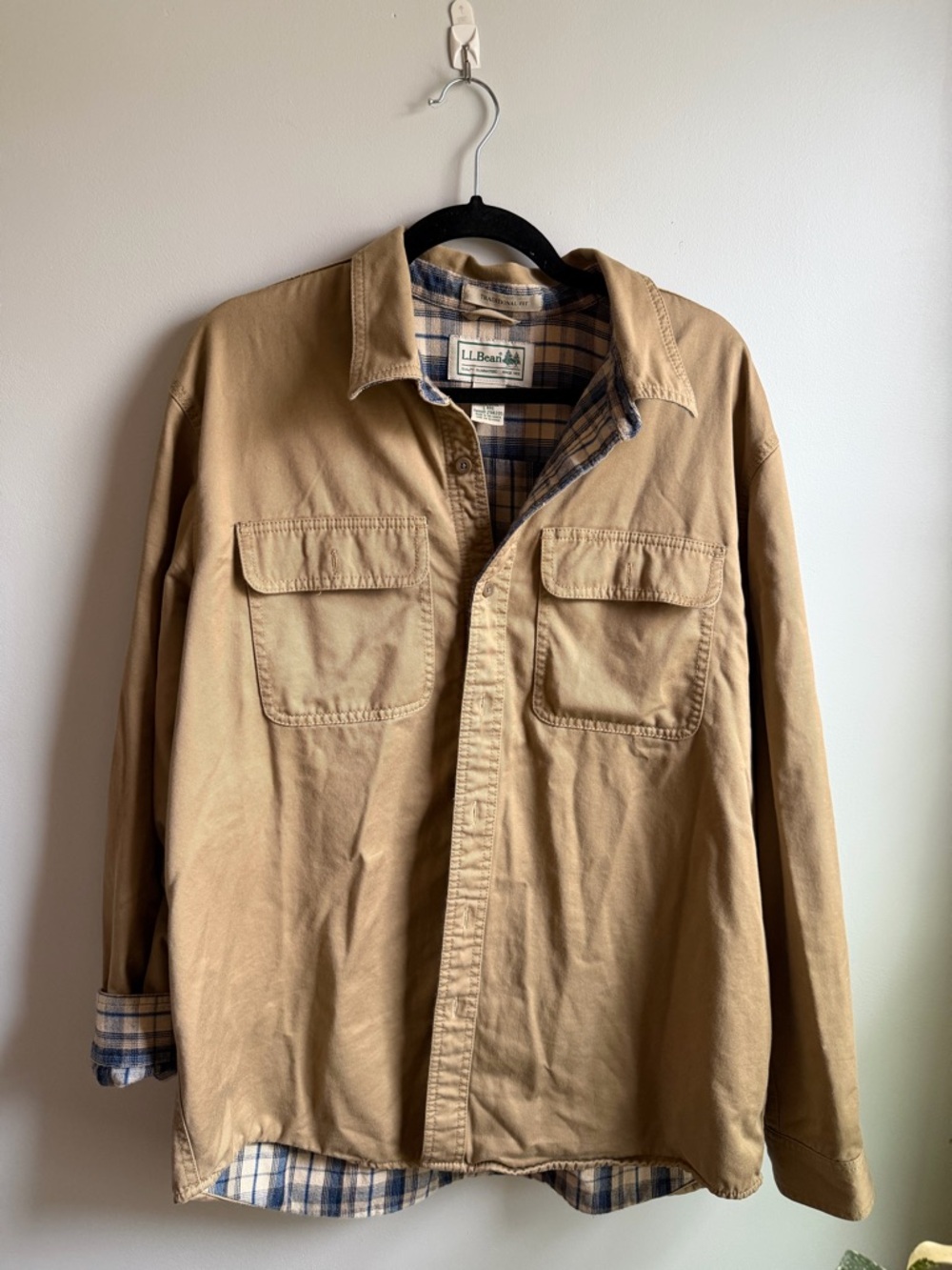 L.L. Bean Men's Hurricane Shirt L Plaid Flannel Lined Button Up Shacket 298205